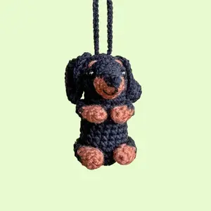 Crochet Dachshund Car Accessory, Rear View Mirror Hanger, Dachshund Gift, Cute Car Decoration, Dachshund Ornament, Doxie Car Mirror Charm