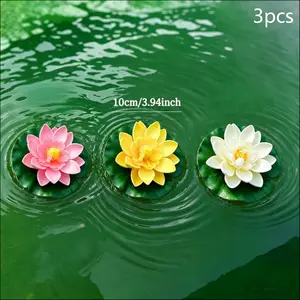 3Pcs 10cm Artificial Floating Lotus Flowers with Lily Pads - Realistic Water Lilies for Pond, Fish Tank, Pool, Aquarium & Home Garden Decor, Fake Floating Flowers for Wedding Zen Party Decoration