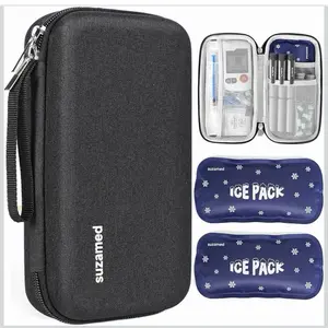 Insulin Cooler Travel Case,EVA Insulation Travel Medicine Kit with 2 Ice Packs for Diabetes Care,Insulin Pen and Other Diabetic Supplies (Black)