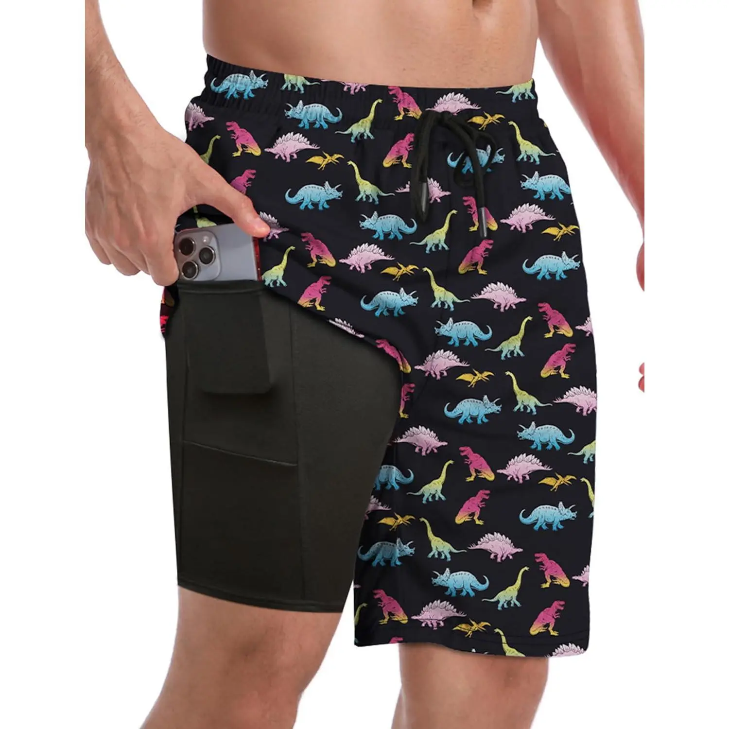 Men's 2-in-1 Swim Trunks with Compression Liner, 9-Inch Quick Dry 4-Way Stretch Athletic Board Shorts with Pockets for Beach & Pool, Activewear Swim Bottoms, Athletic Swim Trunks