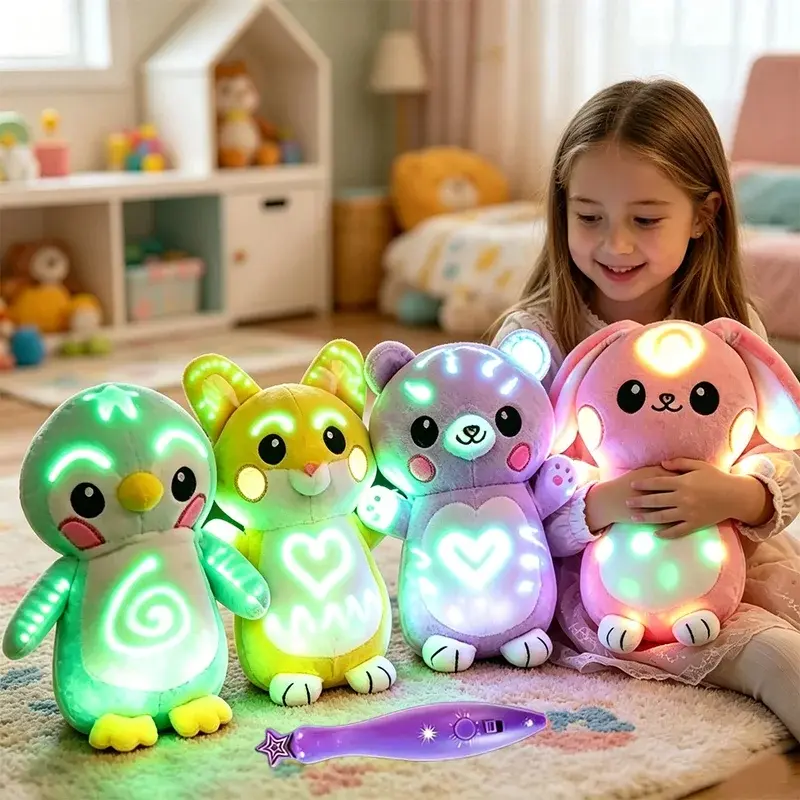 Glowing Plush Toy with Night Light, Soft Cute Animal for Kids, Erasable Doodle Plush Doll, Perfect Sleep Companion and Travel Buddy, Child Gift
