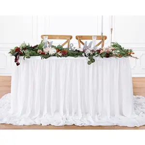 6FT White Sheer Chiffon Table Skirt Tablecloth for Wedding Birthday Party Sweetheart Cake Table Decoration