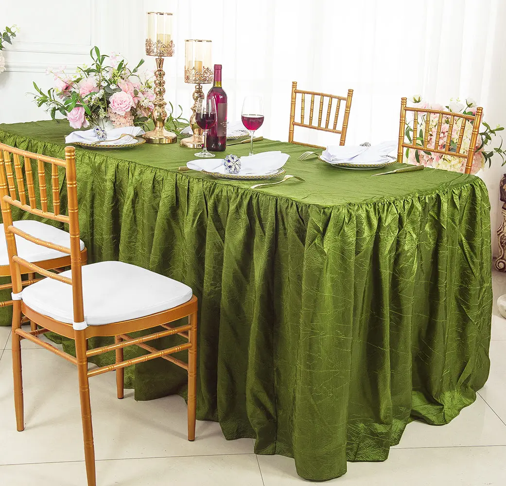 6 Ft Rectangular Ruffled Fitted Crushed Taffeta Tablecloth With Skirt - Moss Green/Olive Green (1pc)