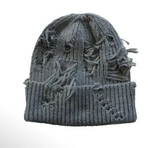 Distressed Knit Beanie – Trendy Ripped Winter Hat for Men & Women, Thick Warm Unisex Casual Fashion Cap