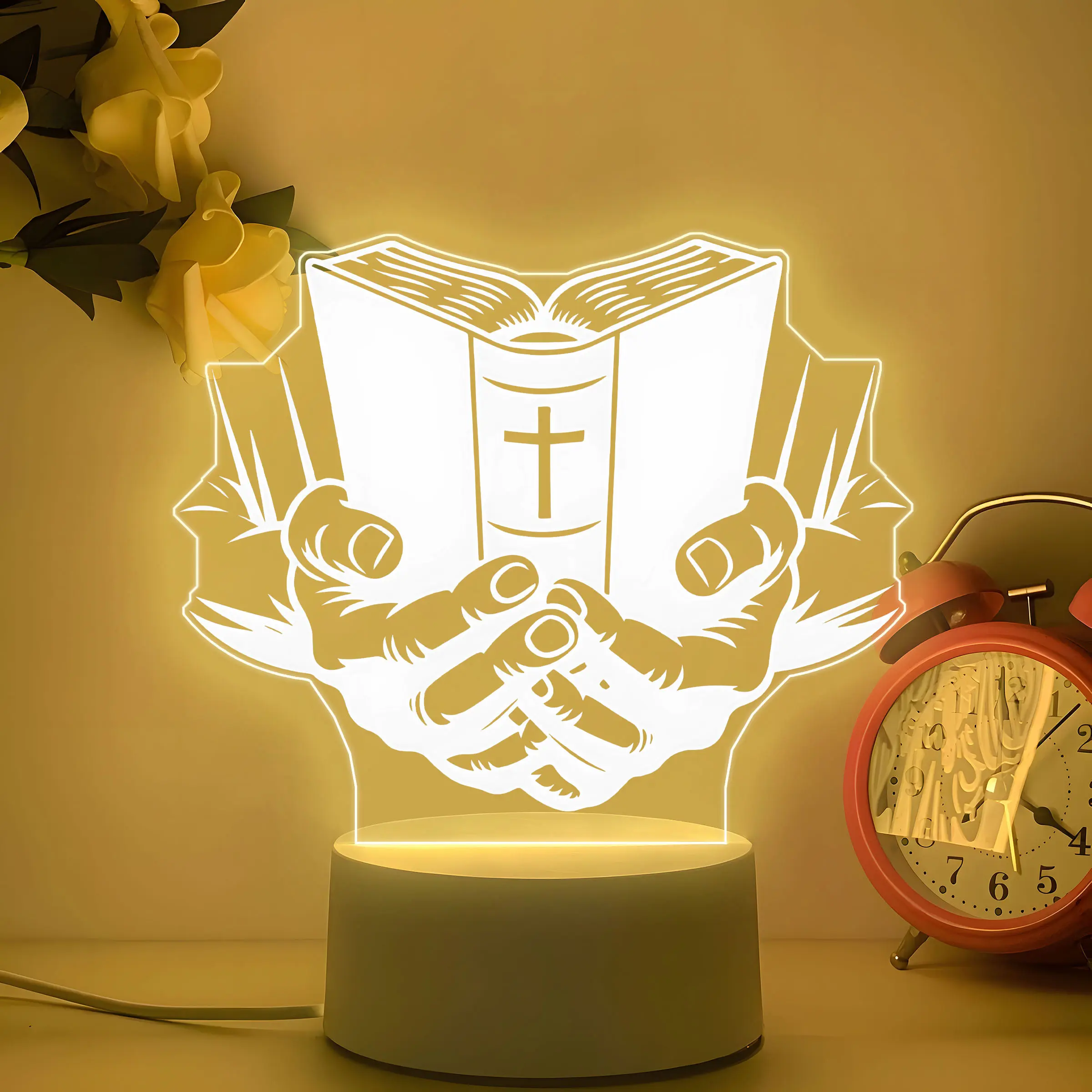 USB Powered LED Religious Table Lamp, Decorative Lamp, Bible Design, Soft Light Effect, Suitable for Home Church Prayer Room, No Battery Needed, Safe Low Voltage