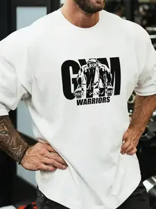 Men's Oversized Gym T-Shirt - GYM WARRIORS Muscle Graphic Workout Tee | Vintage Streetwear Bodybuilding Training Top for Men | Loose Fit Athletic Gym Wear for Fitness, Weightlifting, Casual Street Style Fitness Shirts