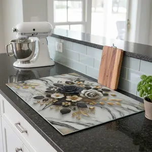 2D Flat Flower Pattern Gas Stove Cooktop Panel Protector, Stove Plate, Heat & Scratch Resistant, Easy to Clean, 1 Count, Home Dining Room BBQ