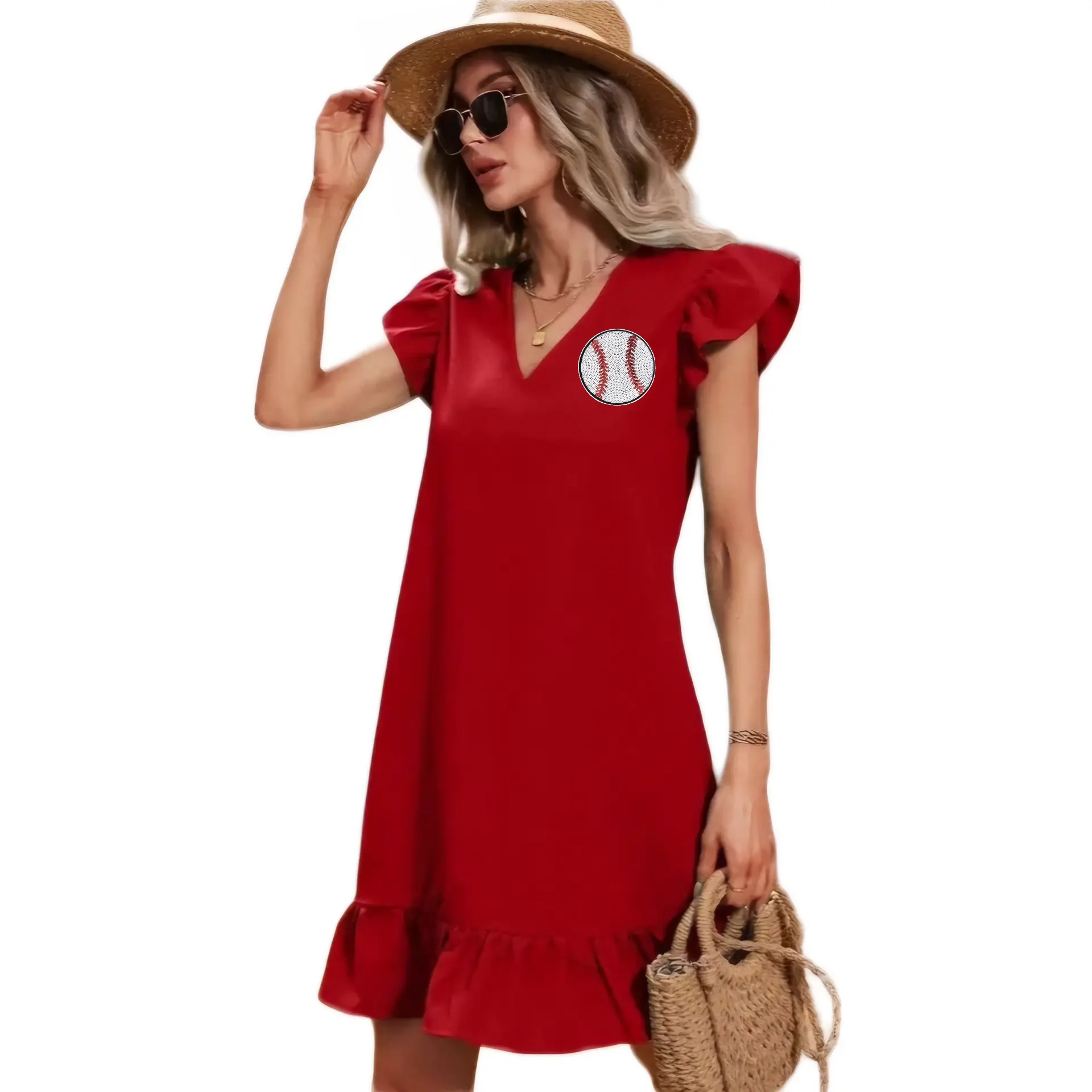 Red Sequin Baseball Dress