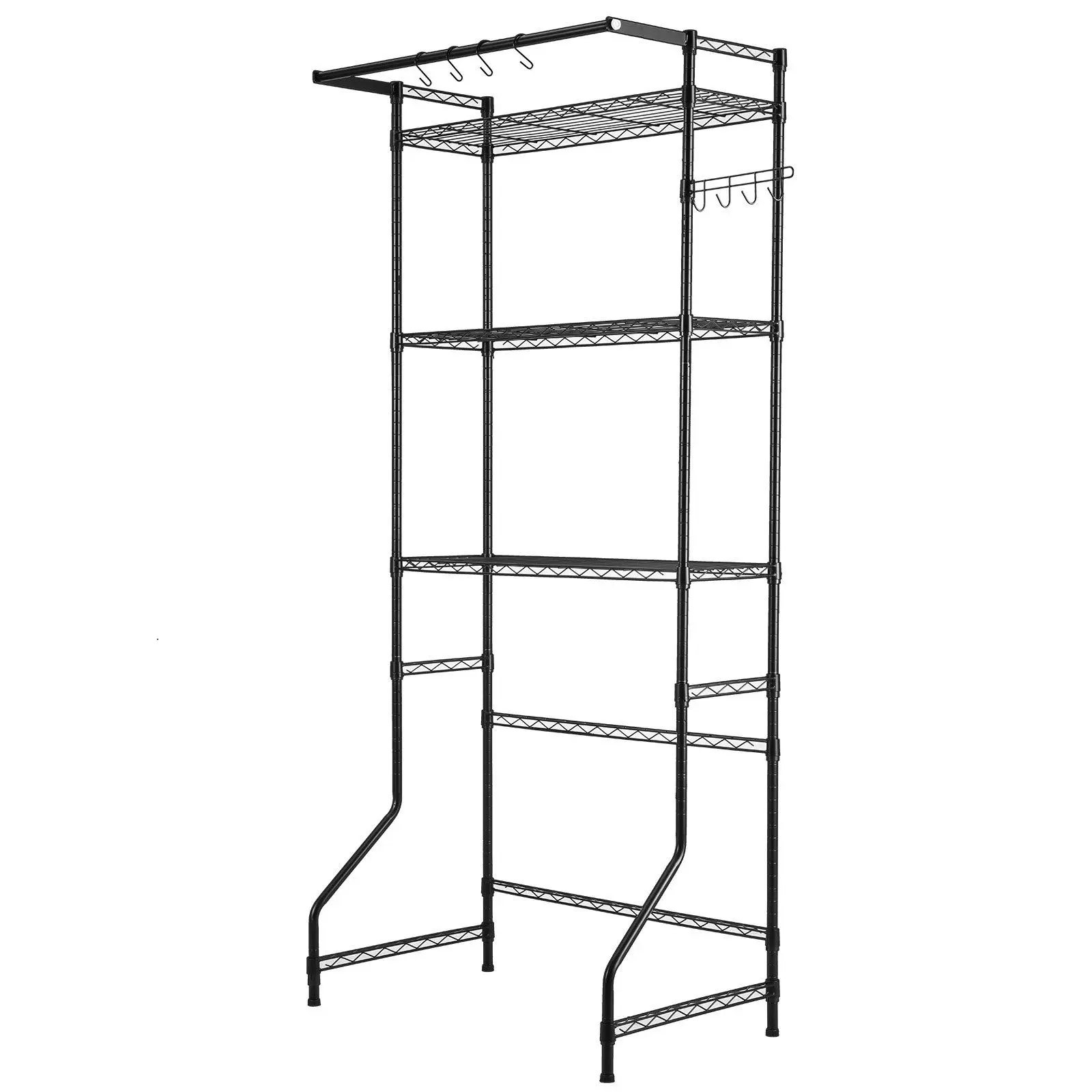 VEVOR EVOR Over The Washer and Dryer Storage Shelf, 3 Tier Laundry Room Drying Rack with Hanger Rod and Hooks, Adjustable Over Washer and Dryer Shelves, Laundry Room Shelf Storage Space Saver, Black