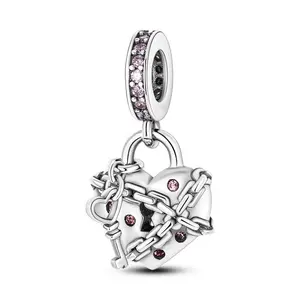 Chained Heart Lock Dangle Charm | Romantic Bead for Bracelets | Love & Commitment Jewelry Gift