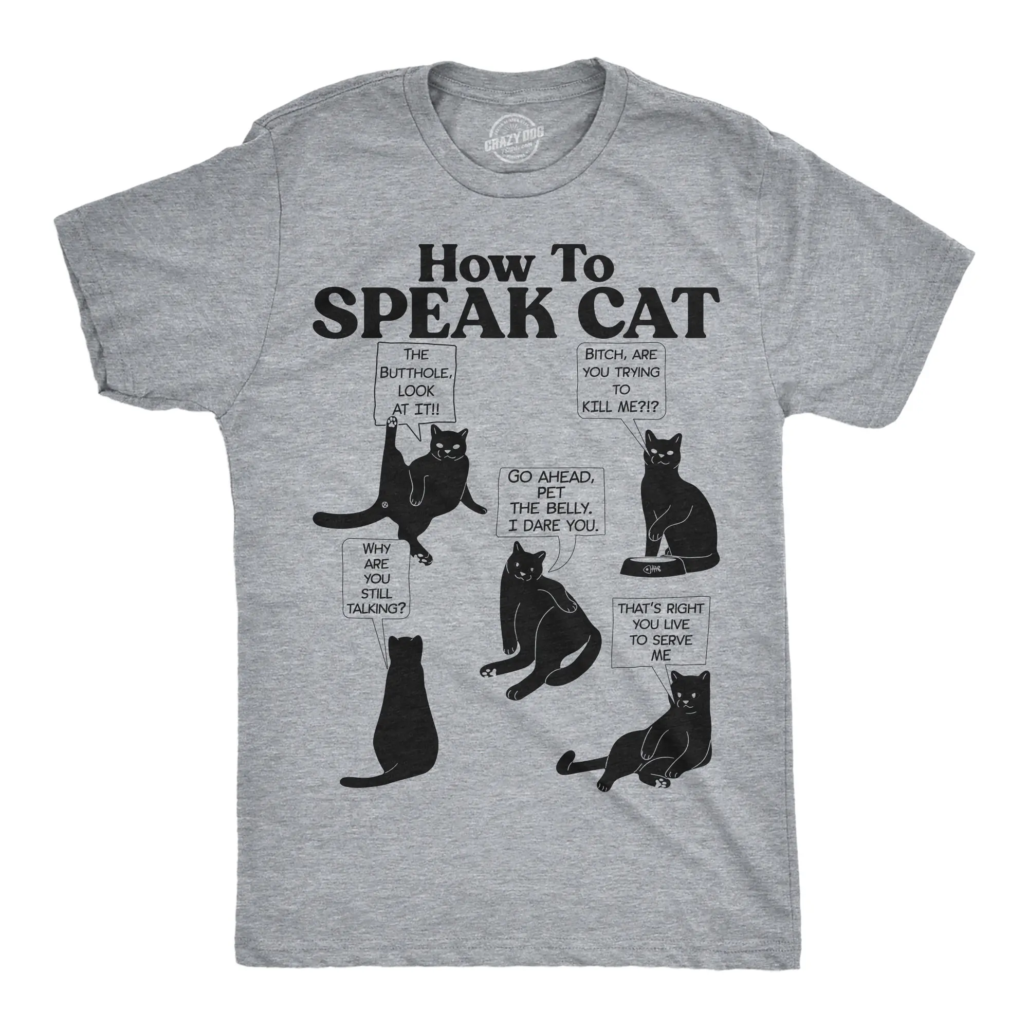 Mens Funny T Shirts How to Speak Cat Sarcastic Kitten Joke Novelty Tee for Men Mens Funny T Shirts Cool Vintage Fashion T-Shirt Gift Classic Menswear Sarcastic Apparel for Men Funny Cat Short Sleeve Novelty Light Grey