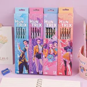 12/48PCS KPOP anime Pencils with Sharpener&Eraser, K-Pop Cartoon Hunter Girl Group High-Quality Children Writing Supplies, Non-Toxic Natural Wood 2b Pencils,KPop fan learning supplies,School and office stationery, Gifts for school-age children