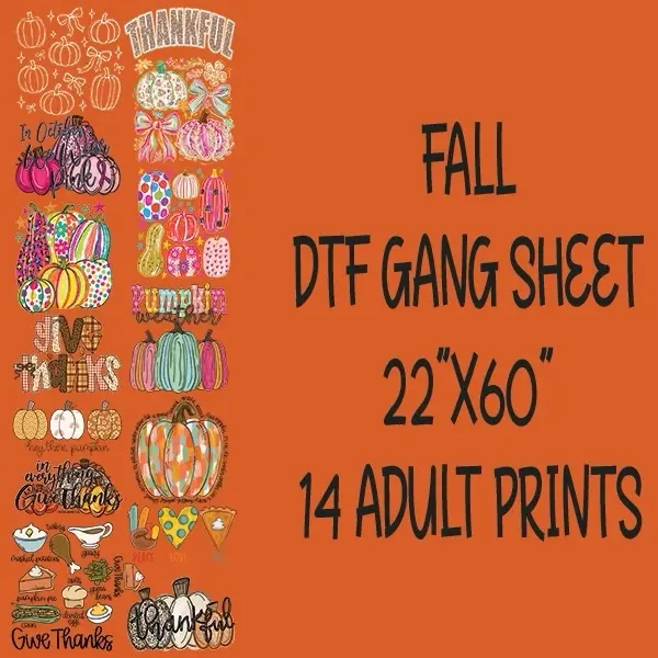 High-Quality Materials DTF Gang Sheet - 22"x60" Premade Fall DTF Gang Sheet for Art & Crafts Printing & Stamping
