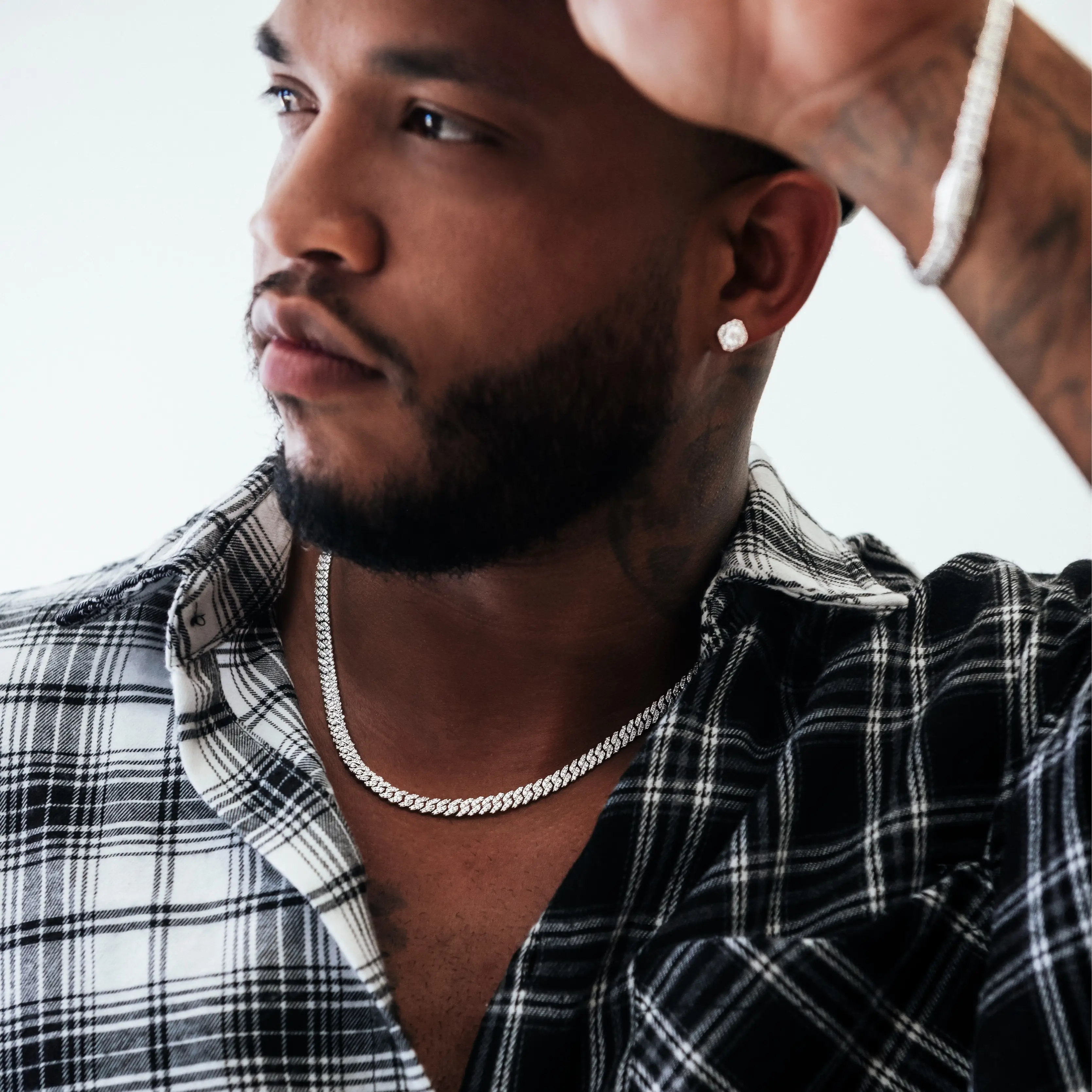 Micro Diamond Prong Cuban Necklace - 14k White Gold - 6mm Chain with White Gold...