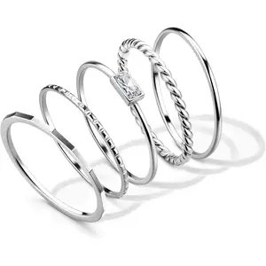 sailimue Gold Stackable Rings for Women Non Tarnish - 14K Gold Plated Waterproof Thin Band Ring Set - 1mm Minimalist Stainless Steel Silver Stacking Dainty Trendy Statement Thumb Rings Size 5-11