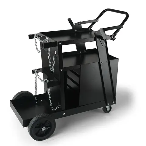 【Fallpicks】VEVOR Heavy-Duty 2-Tier 4-Drawer Welder Cart, 265lb Capacity, 360° Swivel Wheels, Anti-Topple Cylinder Setup, 2 Gas Chain Slots, 4-Drawer Tool Sort, 18x11 Inch, Portable Welders Cart for Mig Welding Machine, Plasma Cutter, Welding Machines