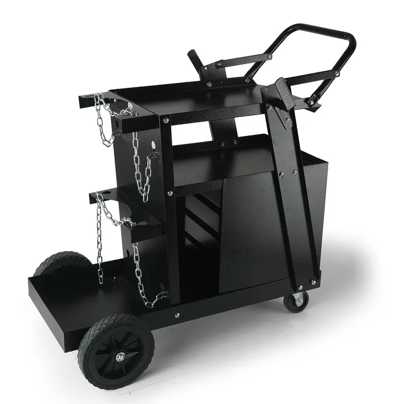 【Fallpicks】VEVOR Heavy-Duty 2-Tier 4-Drawer Welder Cart, 265lb Capacity, 360° Swivel Wheels, Anti-Topple Cylinder Setup, 2 Gas Chain Slots, 4-Drawer Tool Sort, 18x11 Inch, Portable Welders Cart for Mig Welding Machine, Plasma Cutter, Welding Machines