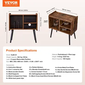 VEVOR Record Player Stand, Turntable Stand Holds Up to 100 Albums, Vintage Vinyl Record Cabinet with Removable Shelves, Record Player Table with Adjustable Height for Living Room, Bedroom, Brown