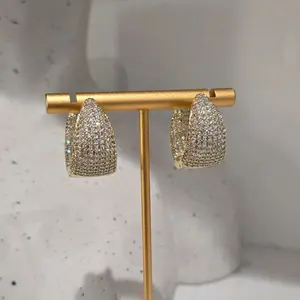 Gold Plated Chunky Zirconia Earrings - Luxurious Sparkle for Everyday Elegance