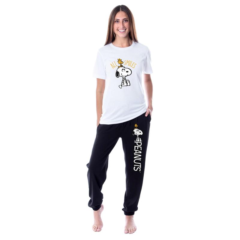 Peanuts Womens' Snoopy Woodstock All Smiles Sleep Jogger Pajama Set