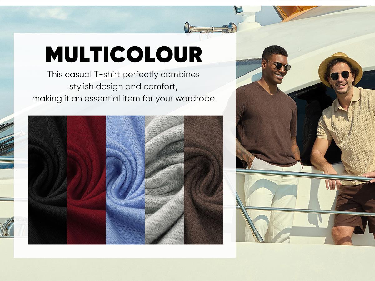 JMIERR Men's Wool Blend Short Sleeve V-Neck Sweater Soft Textured Knit Pullover for Business Casual Wear