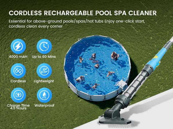 Efurden Rechargeable Handheld Cordless Pool Vacuum – Lightweight Stick Cleaner for Hot Tubs, Spas & Above-Ground Pools – Efficient Sand & Debris Removal