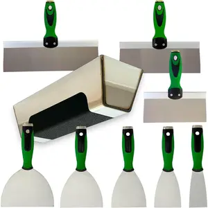 Flexible Stainless Steel Drywall Taping Knife Set with 12" Mud Pan and Grip, Strong Flexible Putty Blades, 8 10 and 12" Coating Blades with Curved Handles Contoured to the Palm of Your Hand