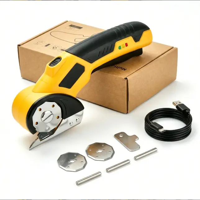 4V Rechargeable Cordless Electric Cutting Scissors Heavy Duty Cutter, LED Light Safety Lock Electric Scissors for Fabric Carpet Box
