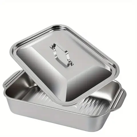 Stainless Steel Bakeware Baking Pan Sets - 2/3-Piece Heavy-Duty Rectangular Kitchen Trays, High-Temp Res. Durable Large Cap Pans for Home BBQ, Fish Baking