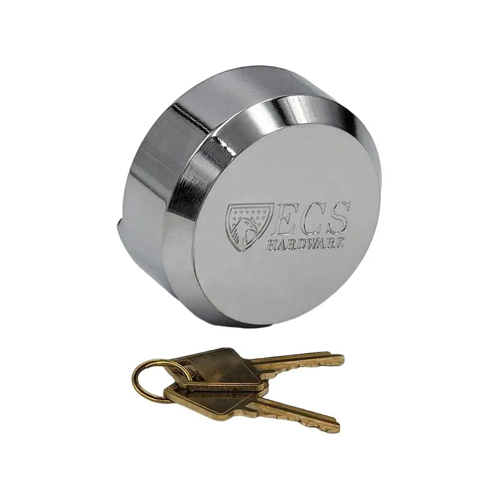 ECS HARDWARE Hidden-Shackle Stainless Steel Flat-Back Puck-Style Padlock (KW1), Weatherproof, Bolt-Cut Resistant, Keyed Different, Includes 2 Keys, Two Keys