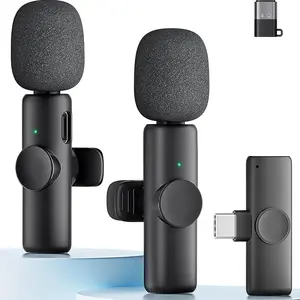 Professional Wireless Mini Microphone for iPhone - 2 Pack Lavalier bluetooth Microphone for Video Recording, 2 In 1 Noise Reduction Lapel Mic for Ipad, Android, Mini Mic for Content Creators Podcast