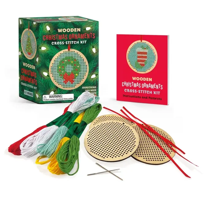 Wooden Christmas Ornaments Cross-Stitch Kit: Everything You Need to Create 3 Keepsakes -- Sosae Caetano - Paperback