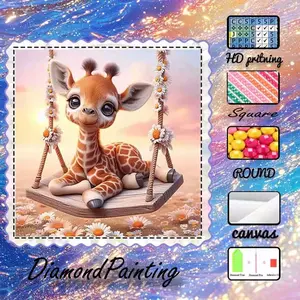 DIY 5D Flocking Cloth Diamond Painting Kit, AB Drill, Fairy Dust Drill, Crystal Drill, Giraffe, Swing, Flowers, Diamond Embroidery, Special Craft Diamond Art Set, Wall Decor, Gift for Family, Lovers, Friends, Diamond Art Tools