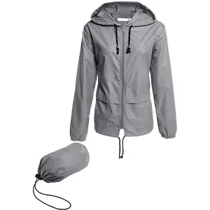 Women Packable Rain Jacket, Outdoor Hooded Windbreaker with Adjustable Drawstring