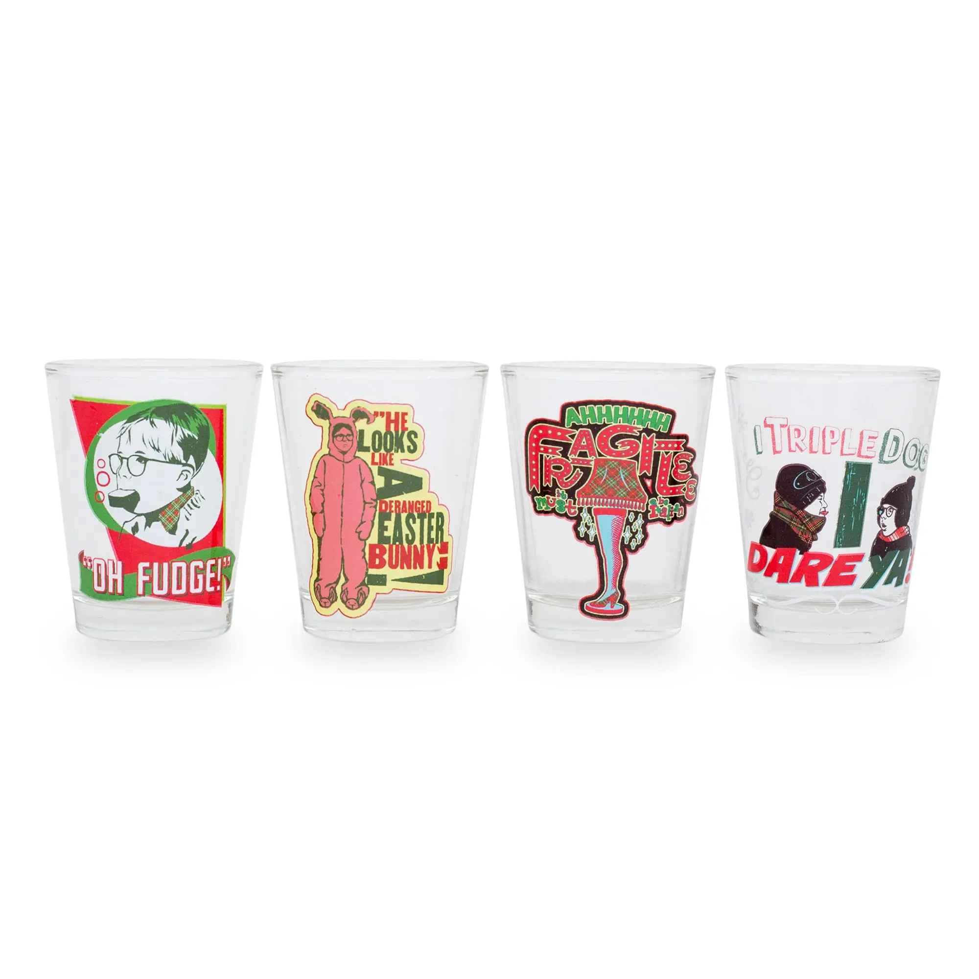 A Christmas Story Quotes 2-oz Mini Shot Glasses - Funny Glass Cup Beverage Glassware Set, Set of 4