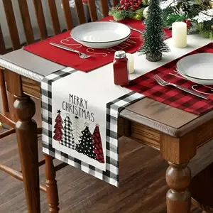 Christmas Tree Pattern Table Runner, 1 Count Plaid Pattern Tablecloth, Holiday Decorations, Home Decor, Party Supplies, Gift Ideas