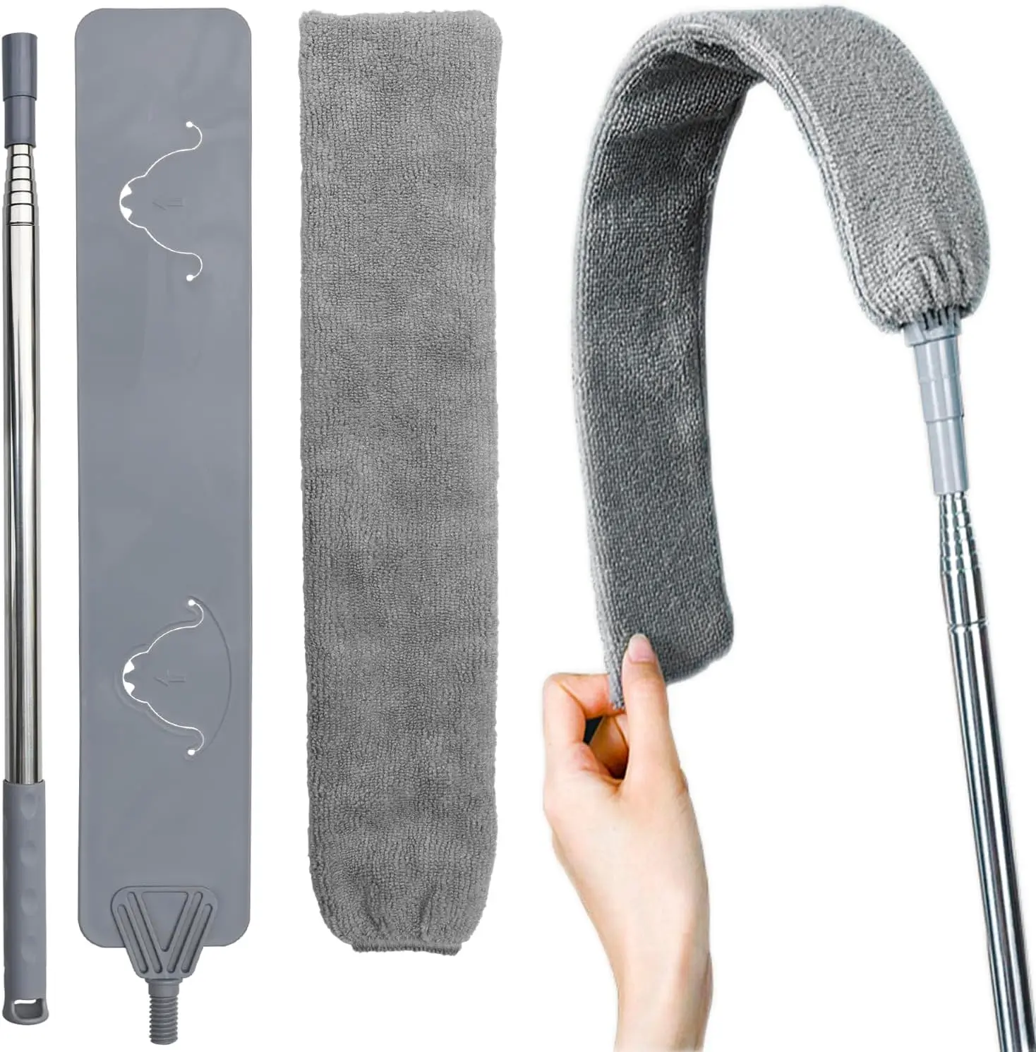 100in Extendable Steel Microfiber Gap Duster, Household Retractable Under Appliance Cleaning Tool for Fridges, Couch, Furniture