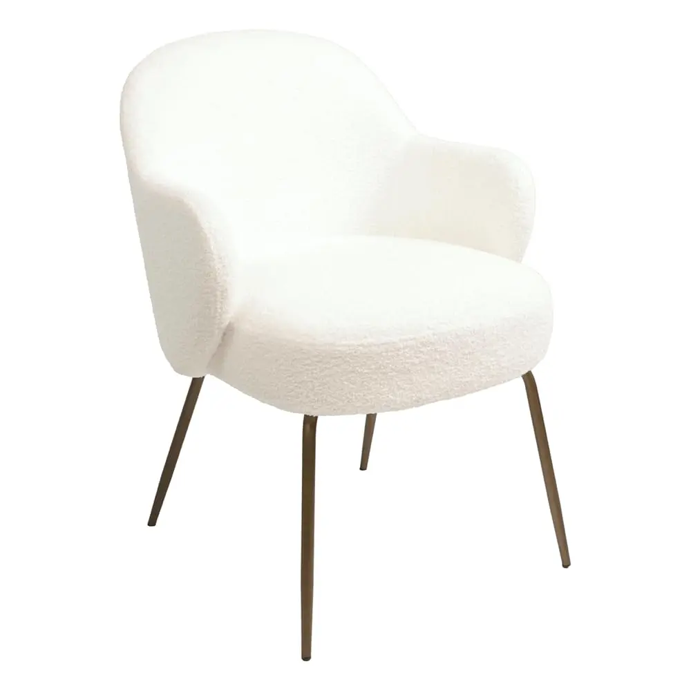 Furnish Theory Nordic Comfort Dining Chair with Boucle Fabric and Brass Legs, Ideal for Modern Dining Rooms