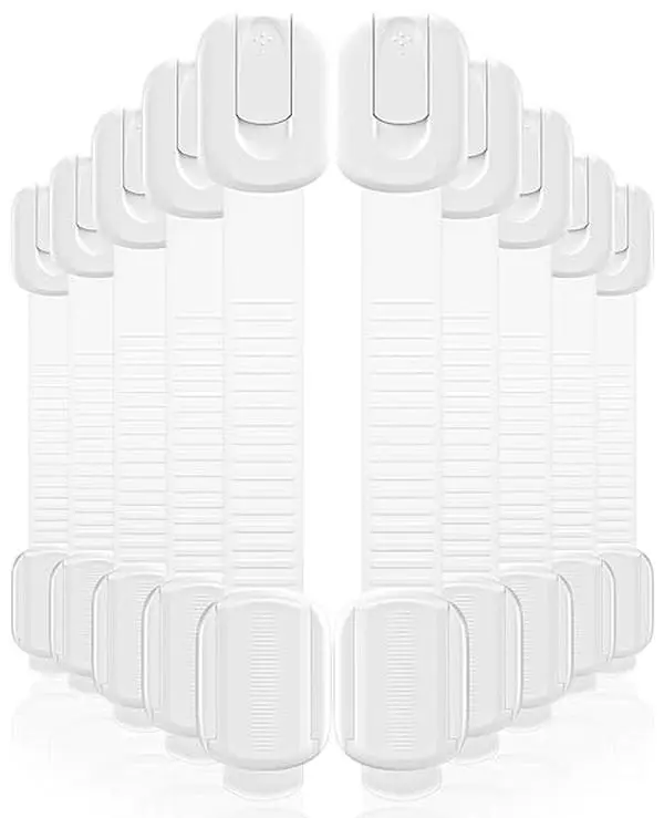 10 Pack Cabinet Locks for Baby Proofing Child Safety Cabinet Locks with Strong 3M Adhesive Adjustable Child Proof Latches for Cabinets Drawers Fridge Toilet Trash Can & Appliances
