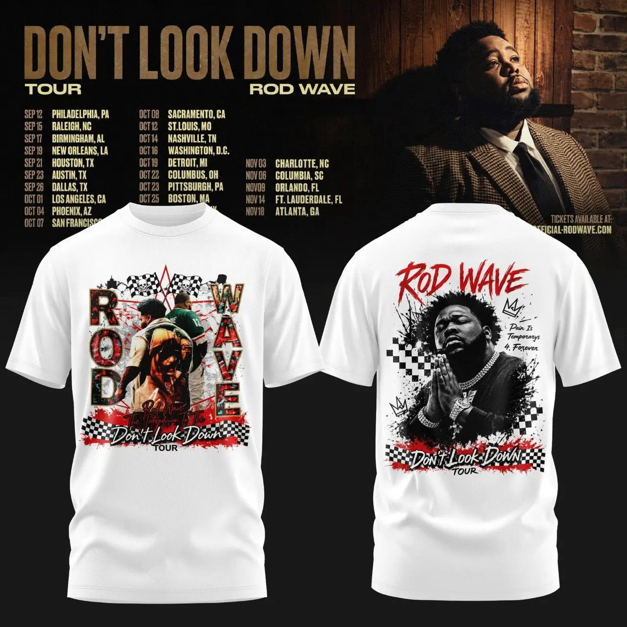 Rod Wave 'Don't Look Down Tour 2026' Tour Date Graphic 100% Cotton T-Shirt, Rod Wave Fan Graphic Tee, Dont Look Down Merch Streetwear Graphic Shirt, Gift for rap fans