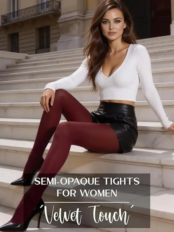 Women's semi-transparent pantyhose | Burgundy stockings with an ultra-thin design, suitable for everyday wear, home, office, etc.
