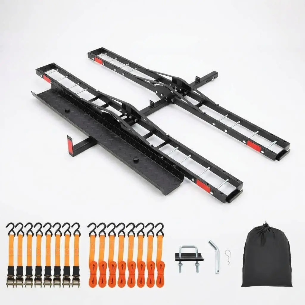 GARVEE Dual Motorcycle Carrier for Hitch - Heavy Duty 2-Bike Motorcycle Hitch Carrier with Ramp - 600 Lbs Capacity for Dirt Bikes & e-Bikes, Fits 2" Receiver