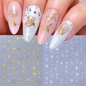 2 Pcs Summer Starfish Turtle Nail Art Stickers, Coconut Shell Ocean Vacation Style DIY Nail Decals, Daily Nail Decoration