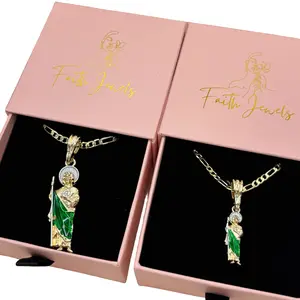 San Judas 14k Gold Plated Pendant with Figaro Chain - Available in 2 Sizes