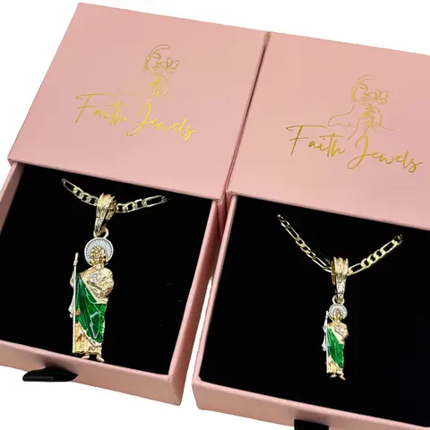 San Judas 14k Gold Plated Pendant with Figaro Chain - Available in 2 Sizes