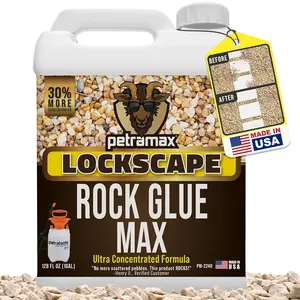 Max Rock Glue for Landscaping, 1 Gallon - Wide Coverage & Pet Safe Mulch Glue for Rocks - Lockdown Gravel/Pebbles/Stones - Sticky Clear Gravel Binder & Decomposed Granite Stabilizer