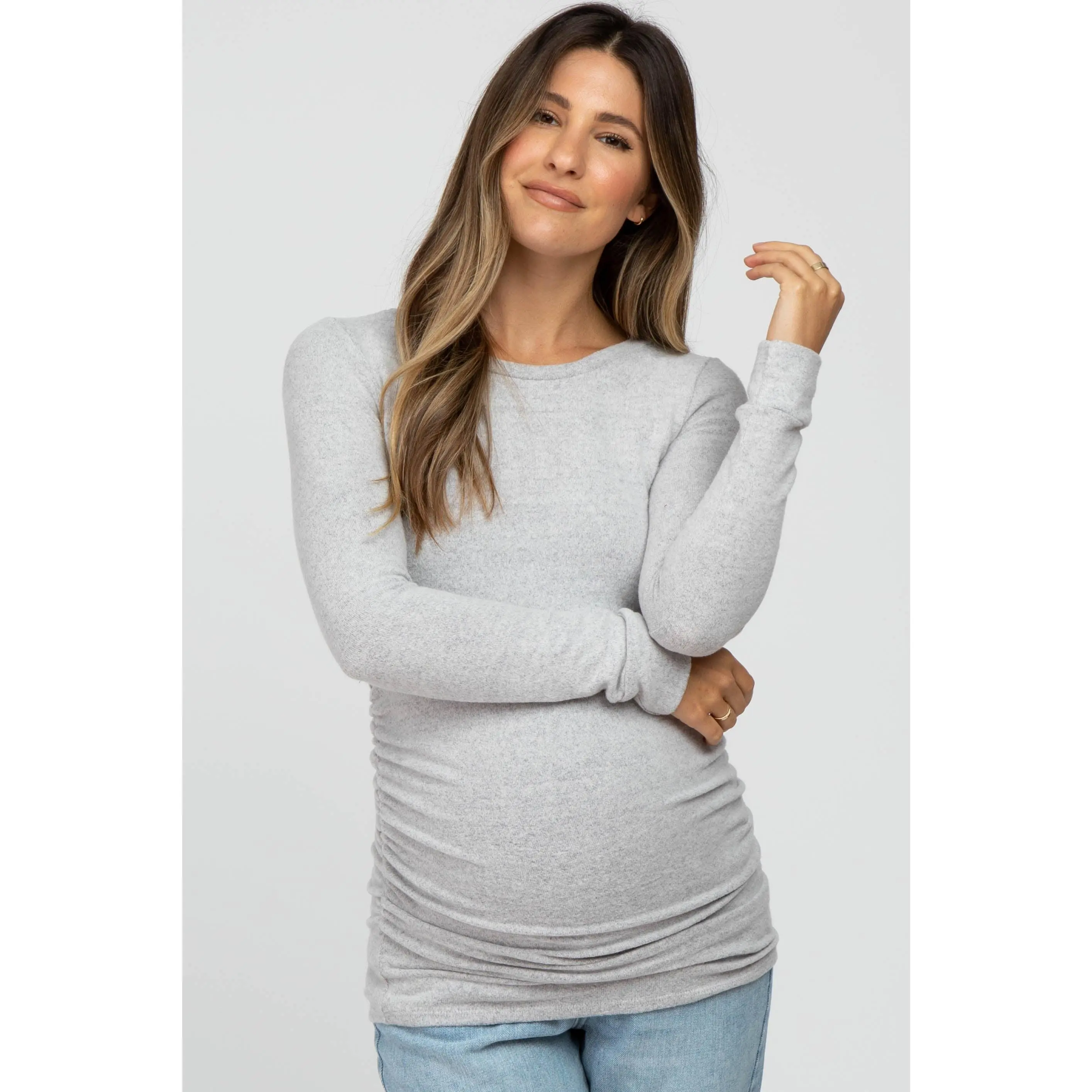 Heather Grey Soft Knit Ruched Maternity Top