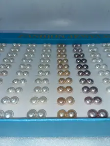 G040-S925 silver 8-9mm freshwater pearl earring studs(get three pairs of pearls earrings with different colors)