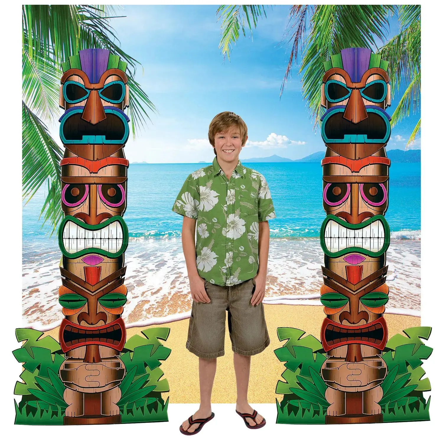 Luau Backdrop Decorating Kit - 3 Pc. Tropical Life-Size 6 ft. x 6 ft. Plastic Wall Festive Decoration for Home Party Supplies