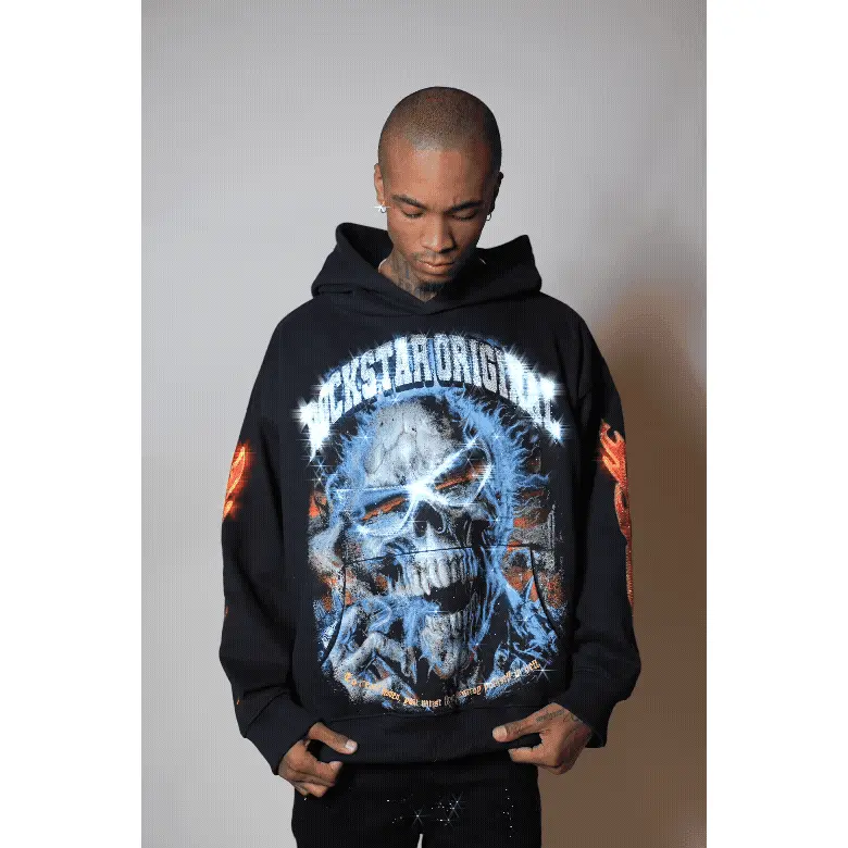 Slate Black Rhinestone Oversized Hoodie